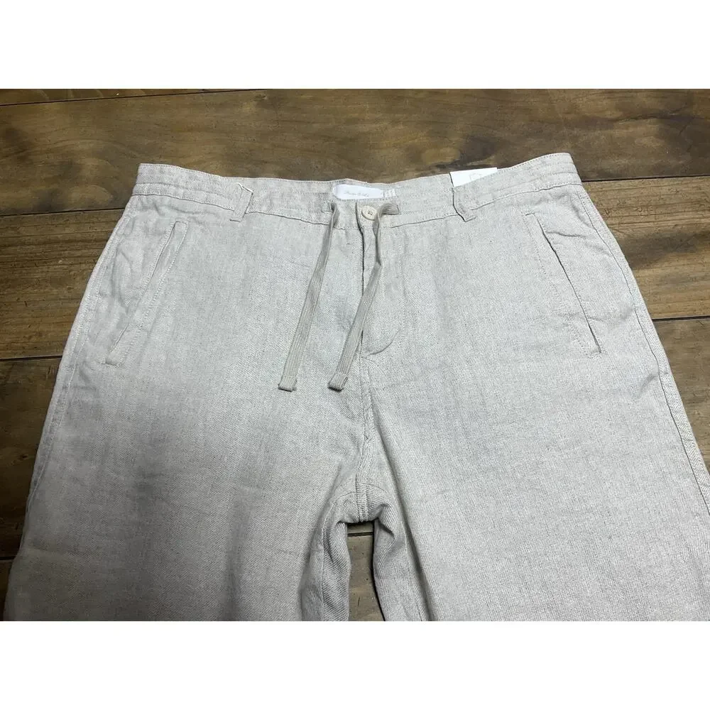 Porter & Ash Pants Mens Size 34 Beige Pleated Linen Blend Drawstring Tapered $88